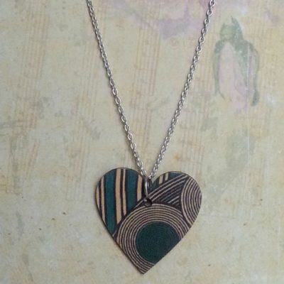Wooden Heart Necklace | Turquoise Geo