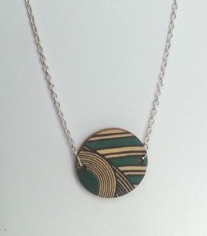 Wooden Circle Necklace Turquoise Geo